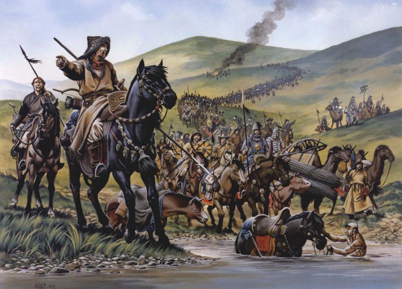 Artist impression of Huns crossing a river